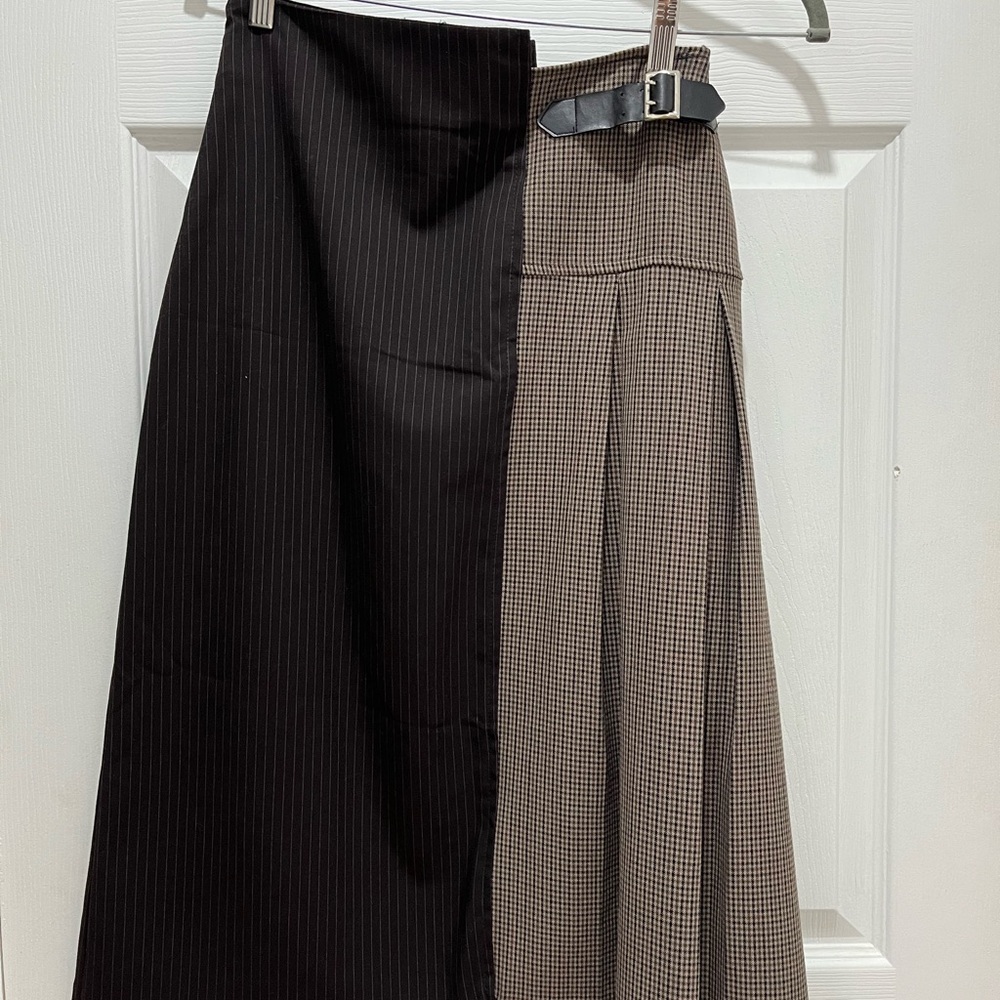Zara Black and Brown Asymmetrical Midi Skirt